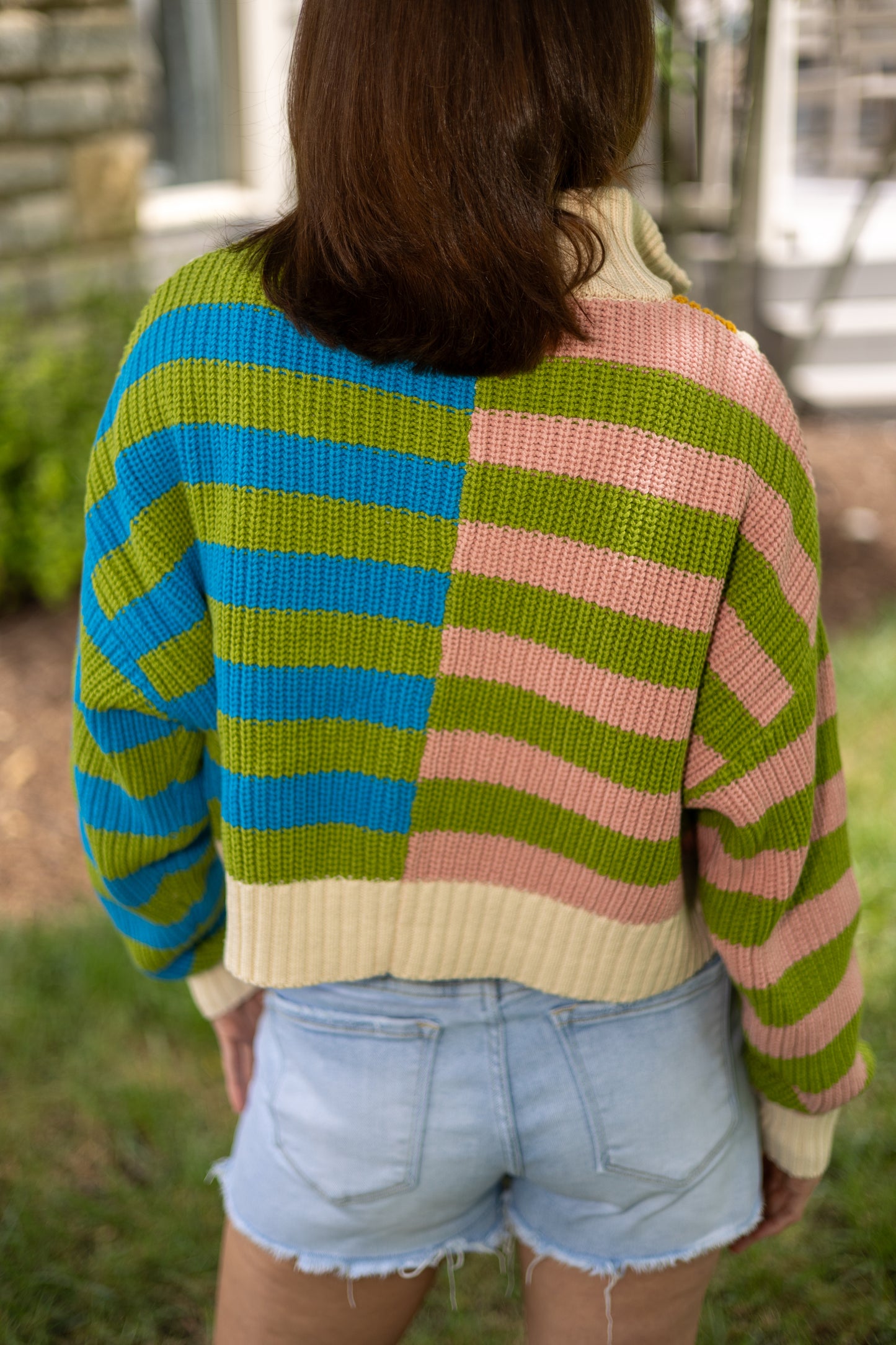 Morning Glory Colorblock Cropped Half-Zip Sweater