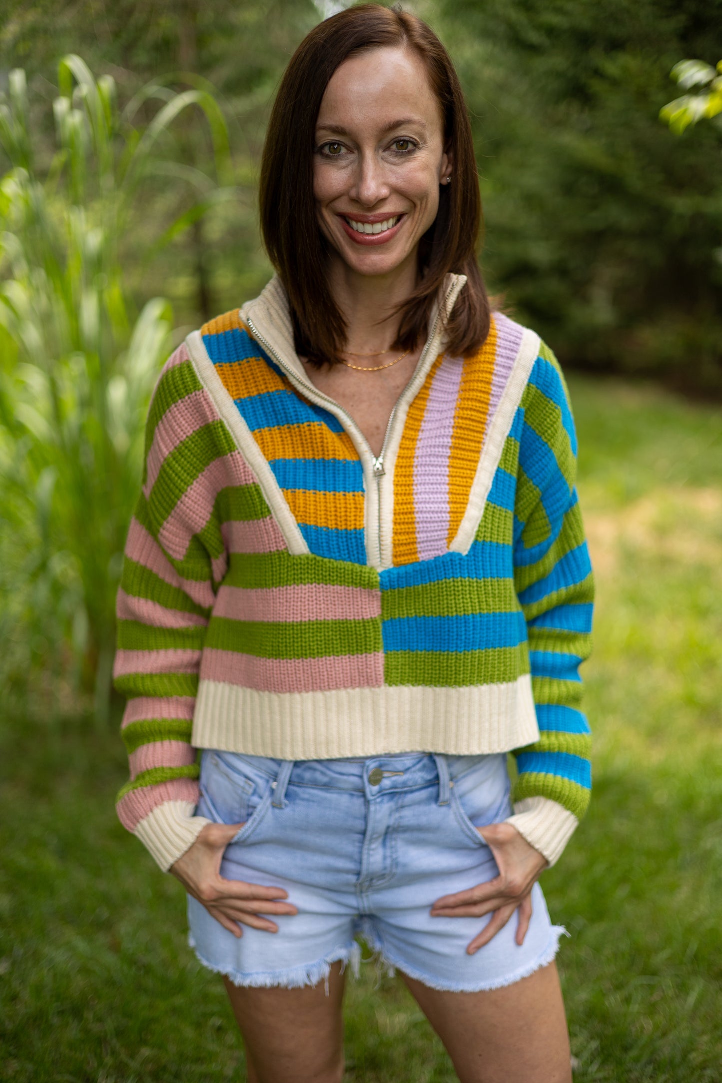 Morning Glory Colorblock Cropped Half-Zip Sweater