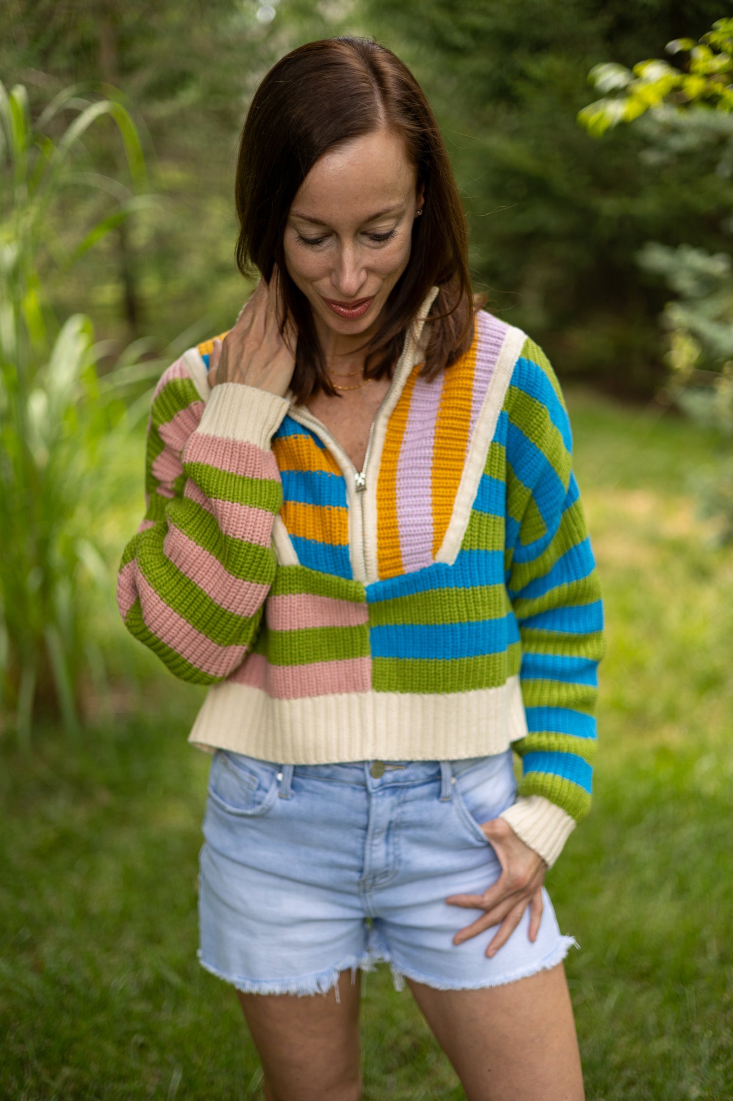 Morning Glory Colorblock Cropped Half-Zip Sweater