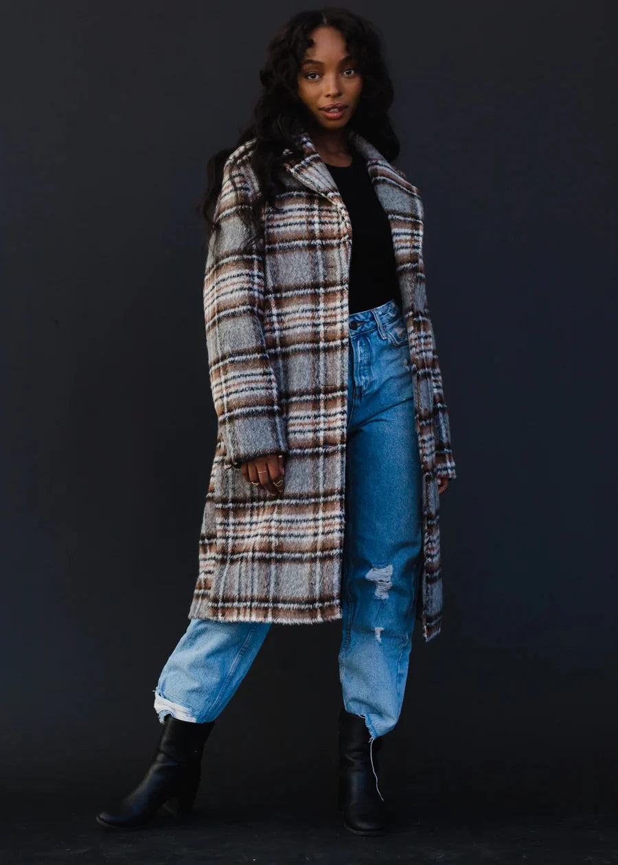 Sienna Plaid Long Coat
