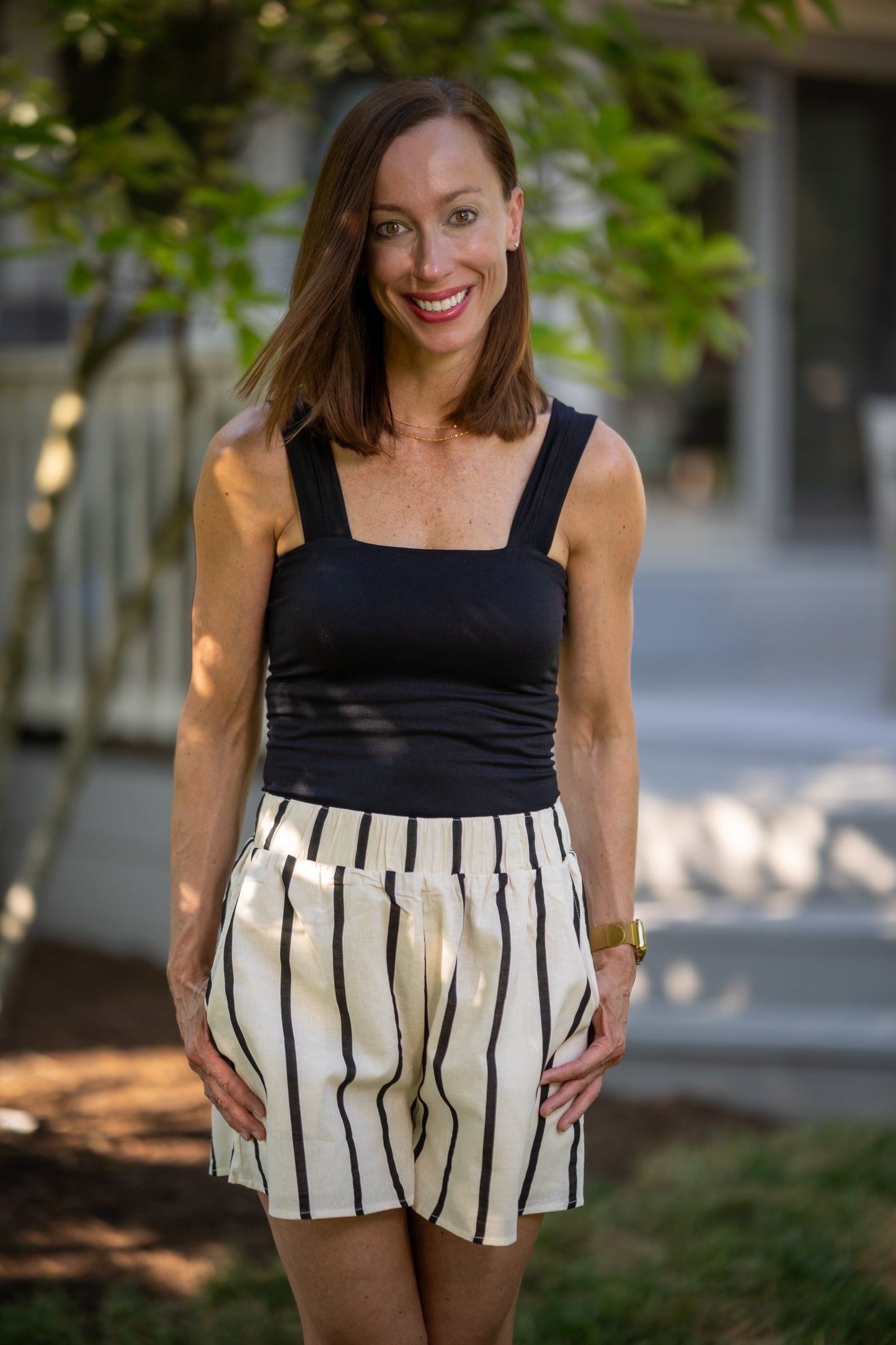 Kelsea Cream & Black Striped High Rise Linen Shorts