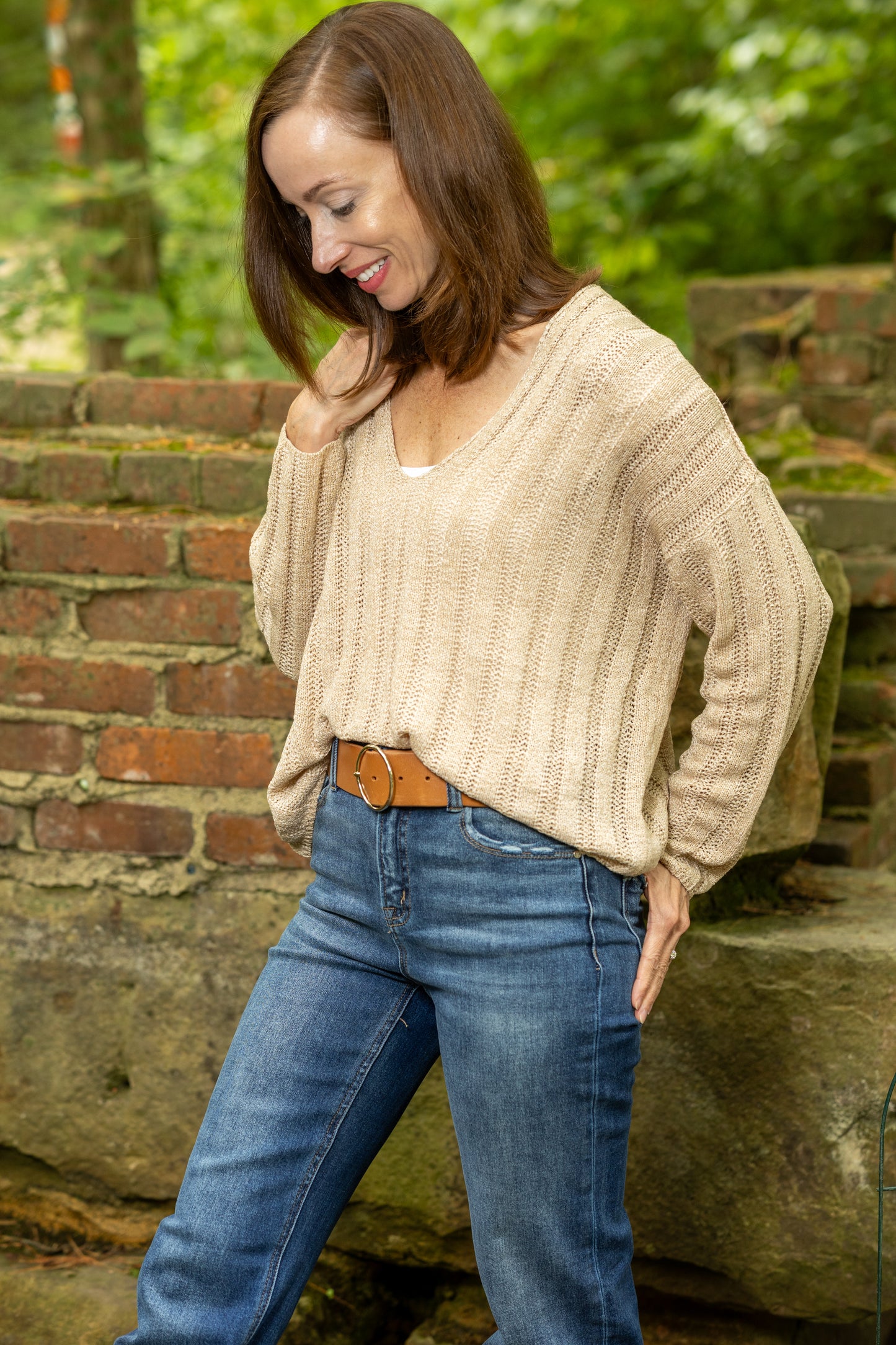 Devon Wide Rib Knit Sweater - Taupe