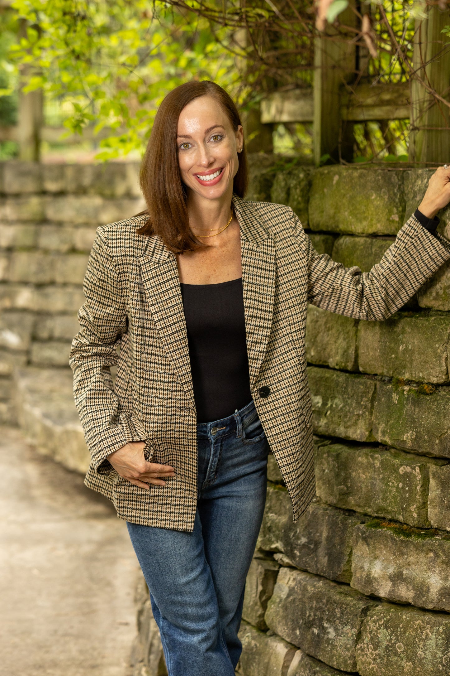 Chestnut Houndstooth Tailored Blazer