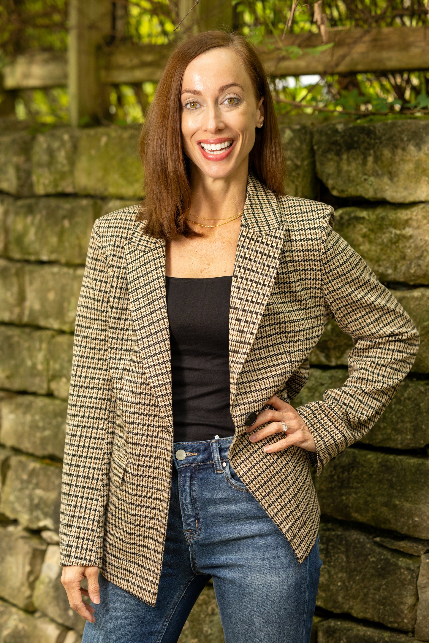 Chestnut Houndstooth Tailored Blazer