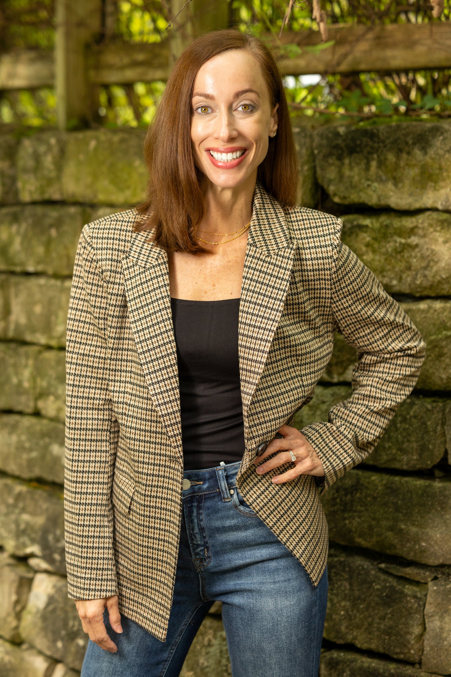 Chestnut Houndstooth Tailored Blazer