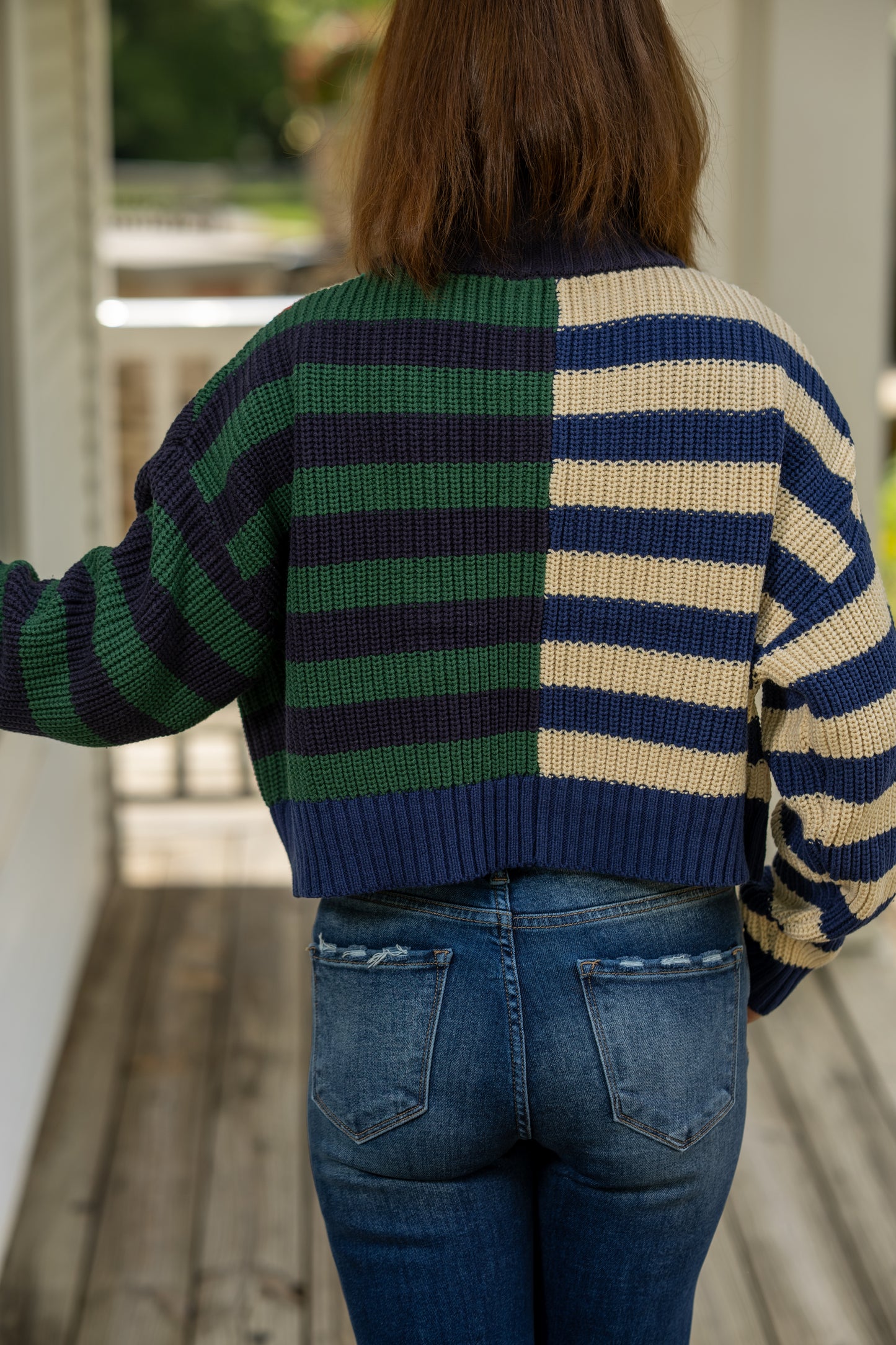 Varsity Colorblock Cropped Half-Zip Sweater