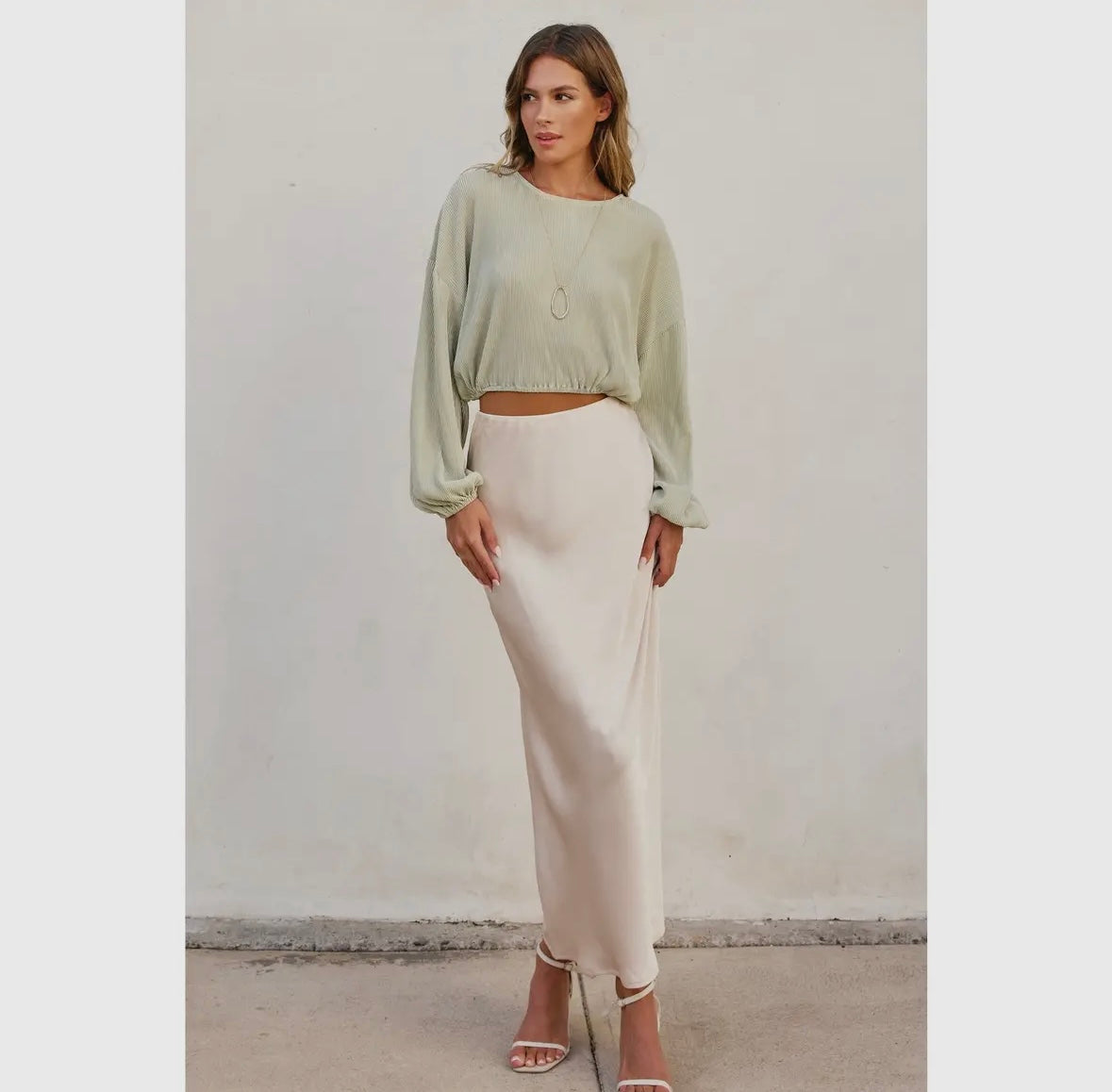 Champagne Satin Maxi Skirt