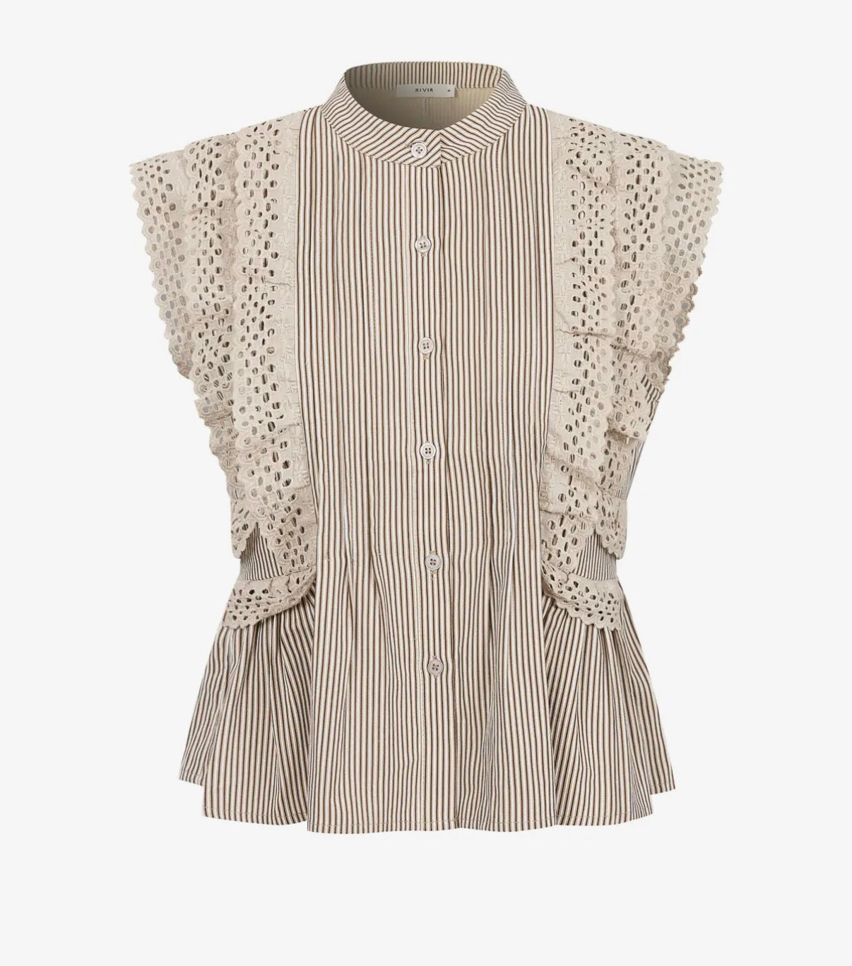 Striped blouse with lace sleeves on a white background