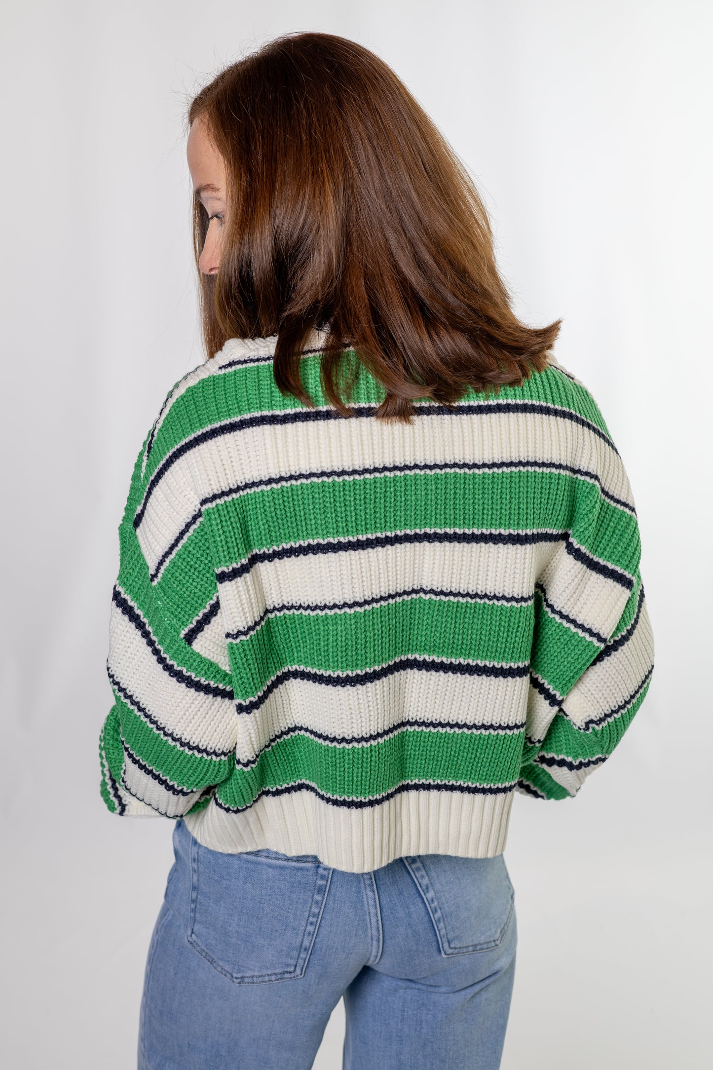 Green Striped Half Zip Sweater