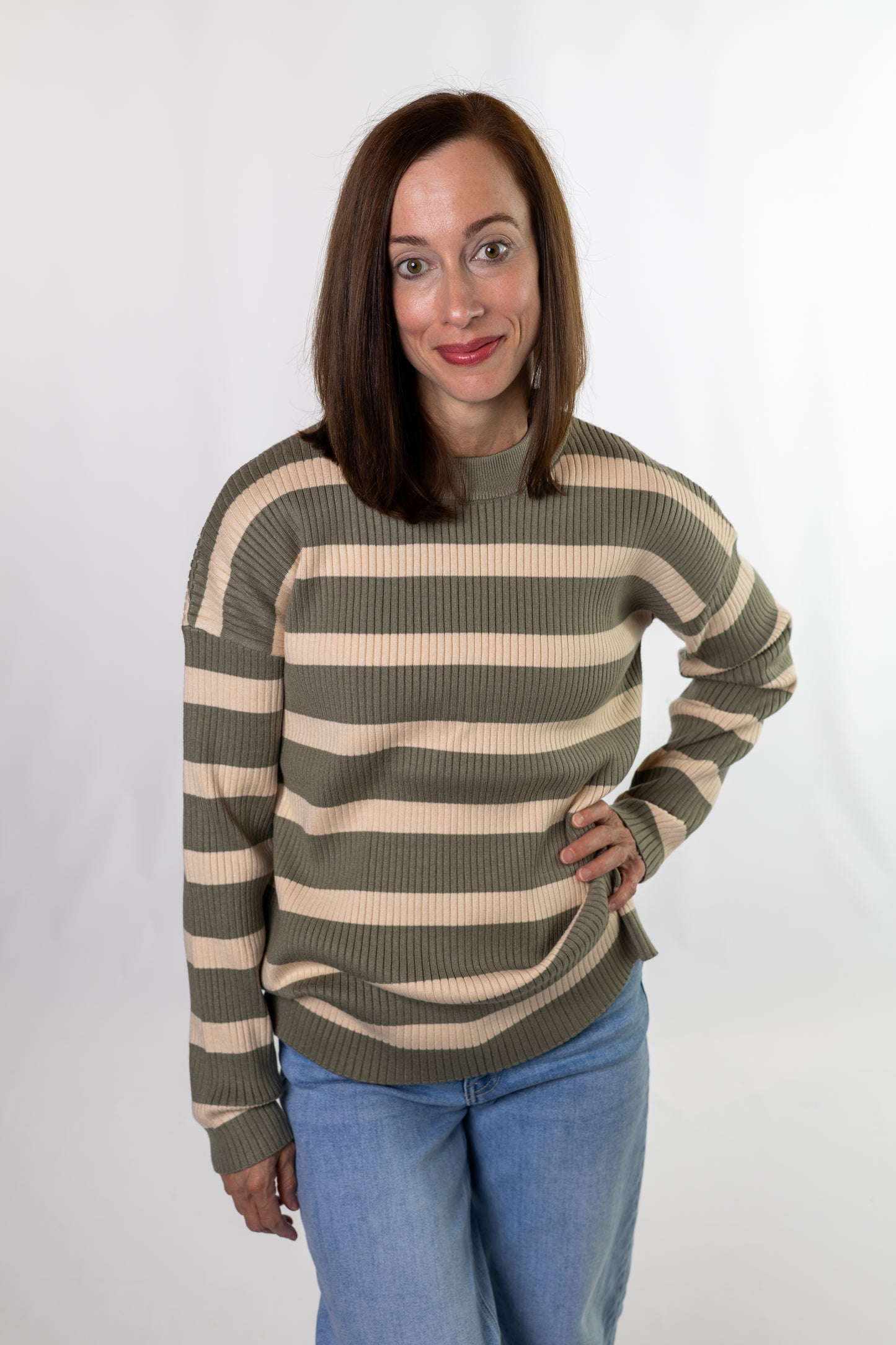 Olive Striped Knit Sweater