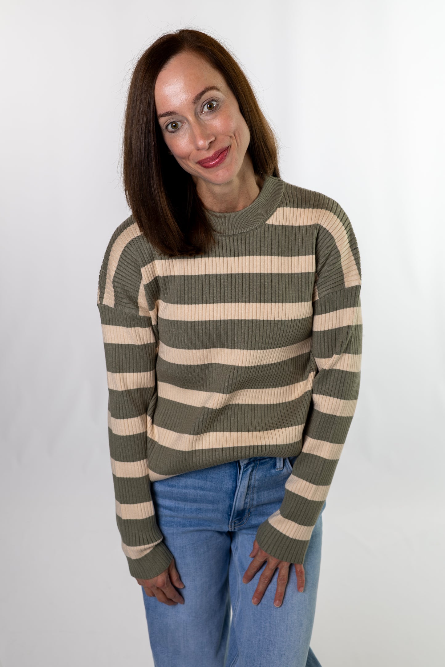 Olive Striped Knit Sweater