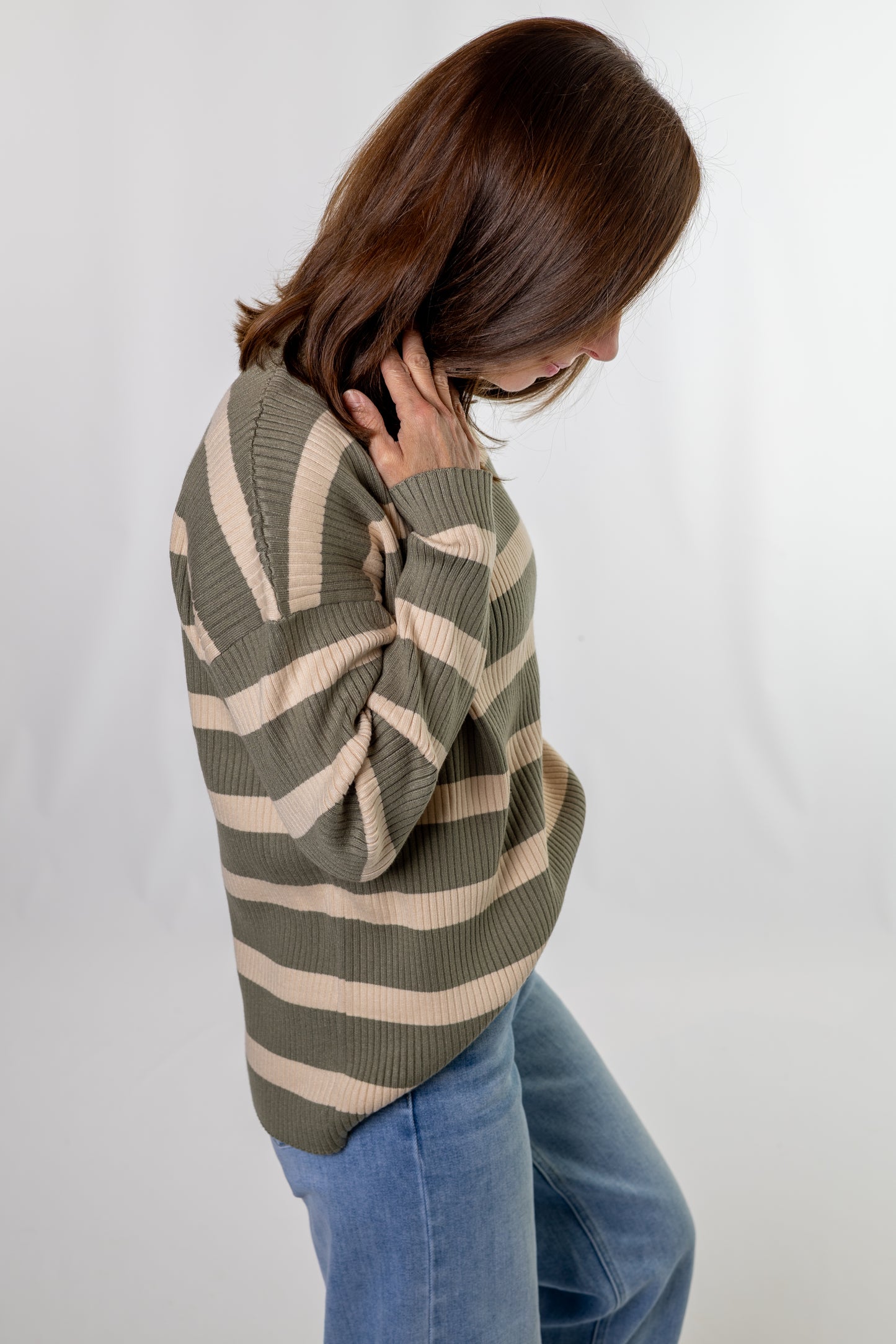 Olive Striped Knit Sweater