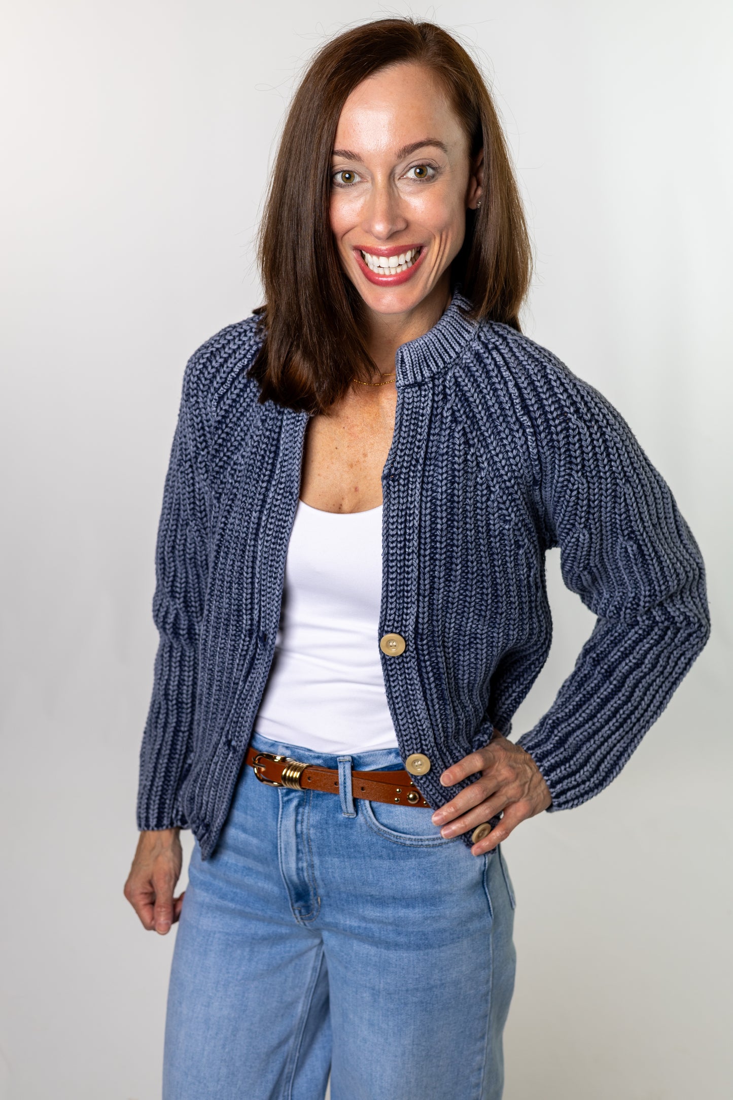 Blue Denim Chunky Knit Cardigan