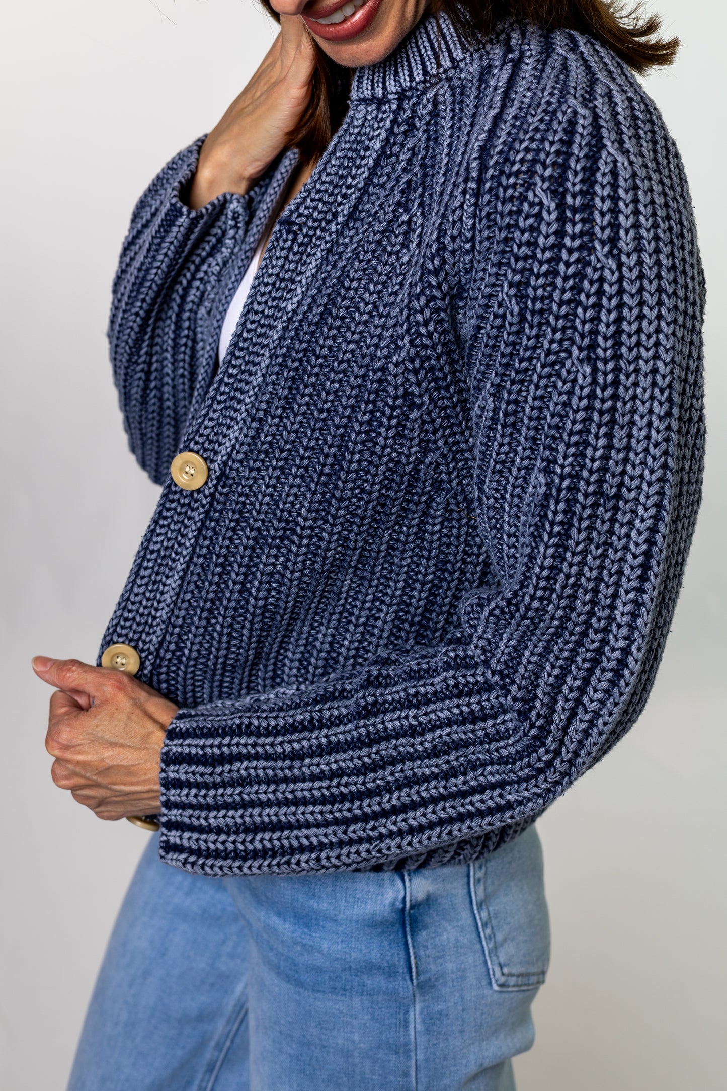 Blue Denim Chunky Knit Cardigan