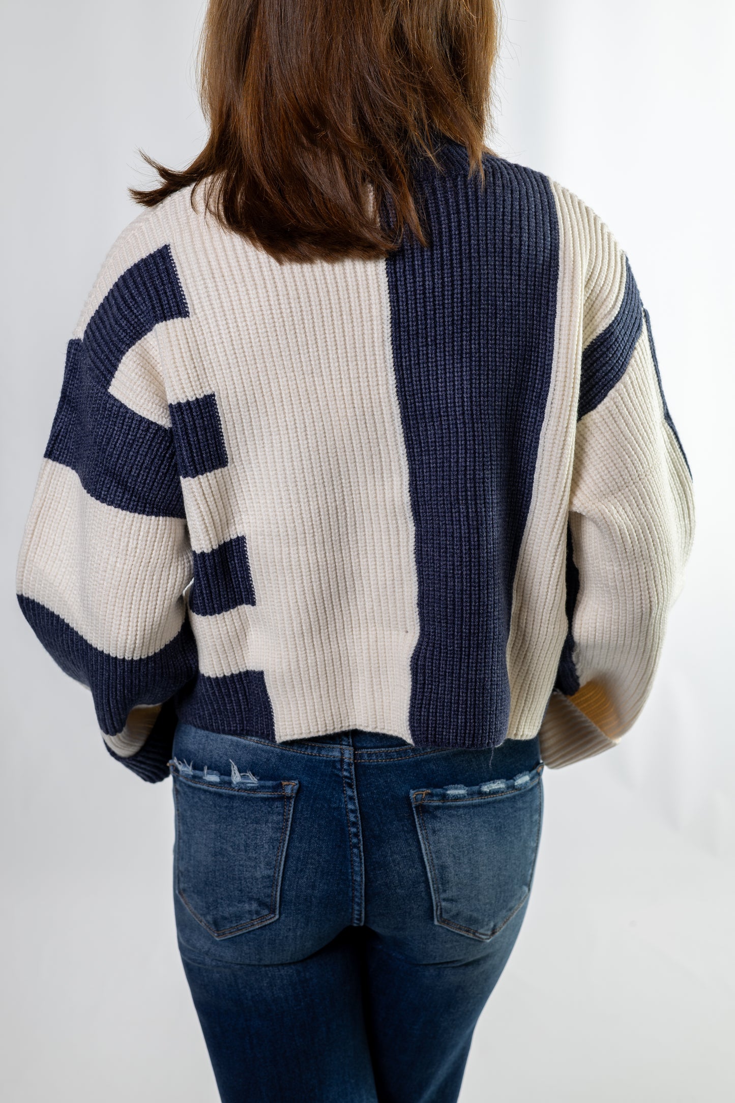 Navy Color Block Mock Turtleneck Sweater