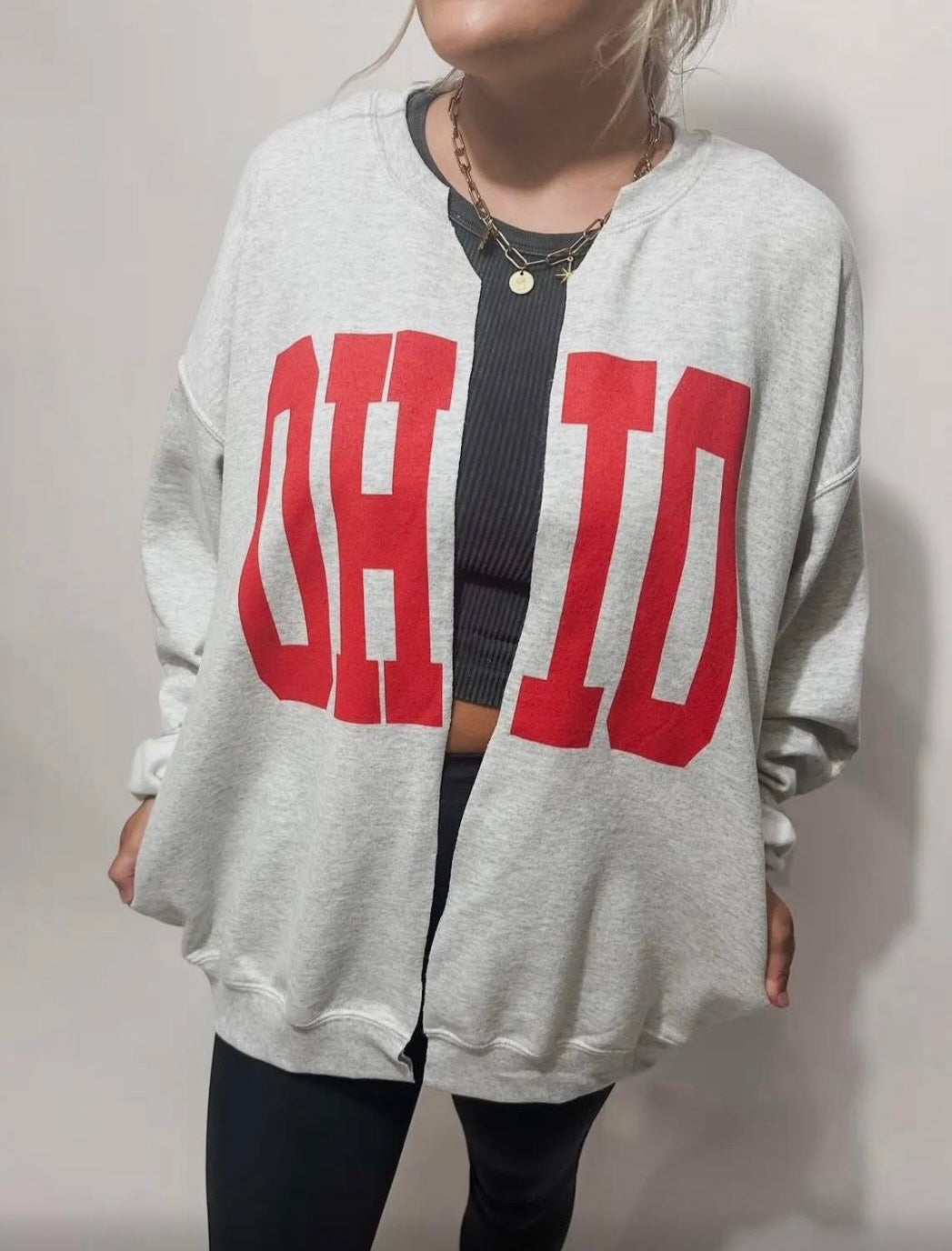 Heather Gray "OHIO" Varsity Crewneck Cardigan
