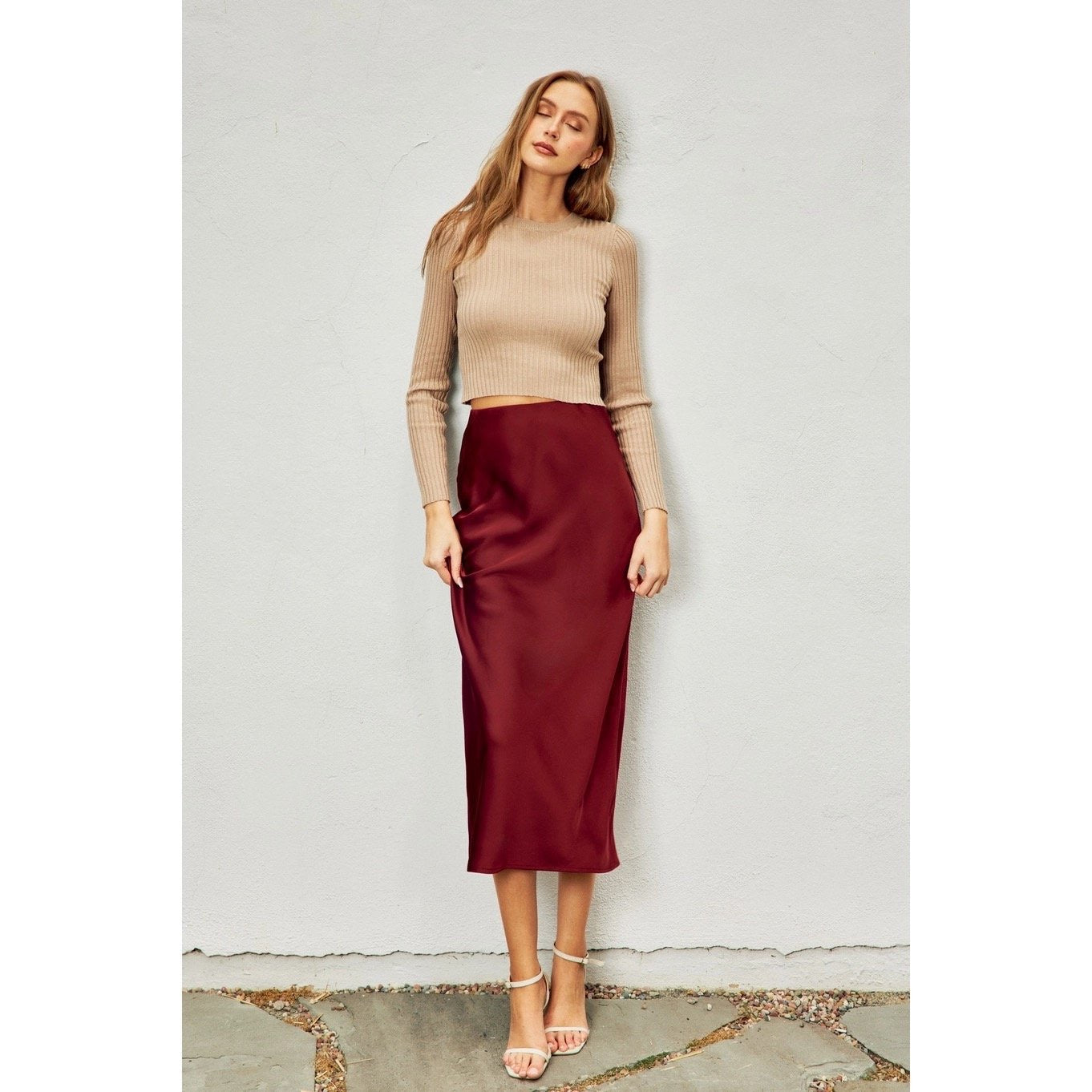 Sangria Satin Maxi Skirt