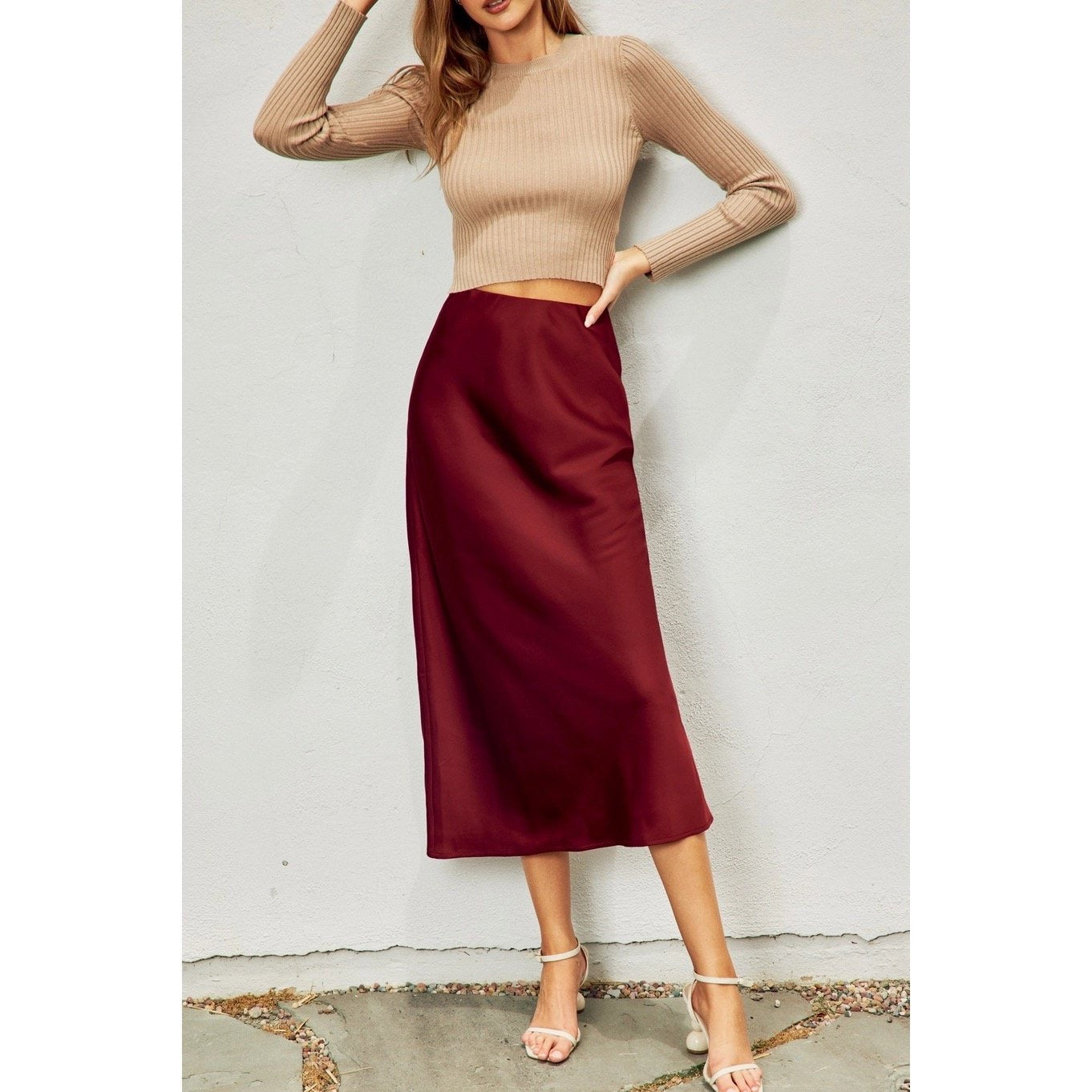 Sangria Satin Maxi Skirt