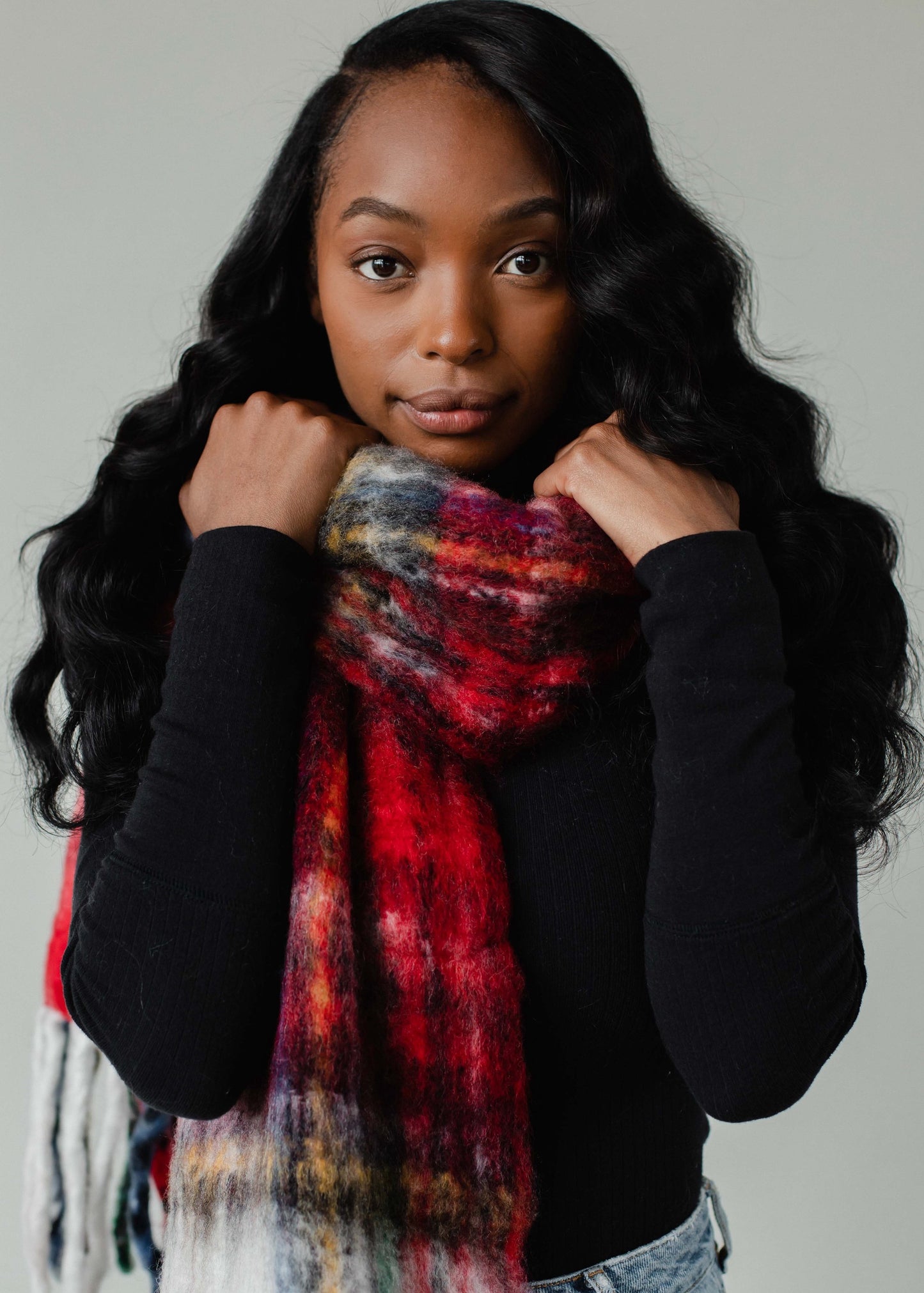 Red Plaid Scarf with Fringe