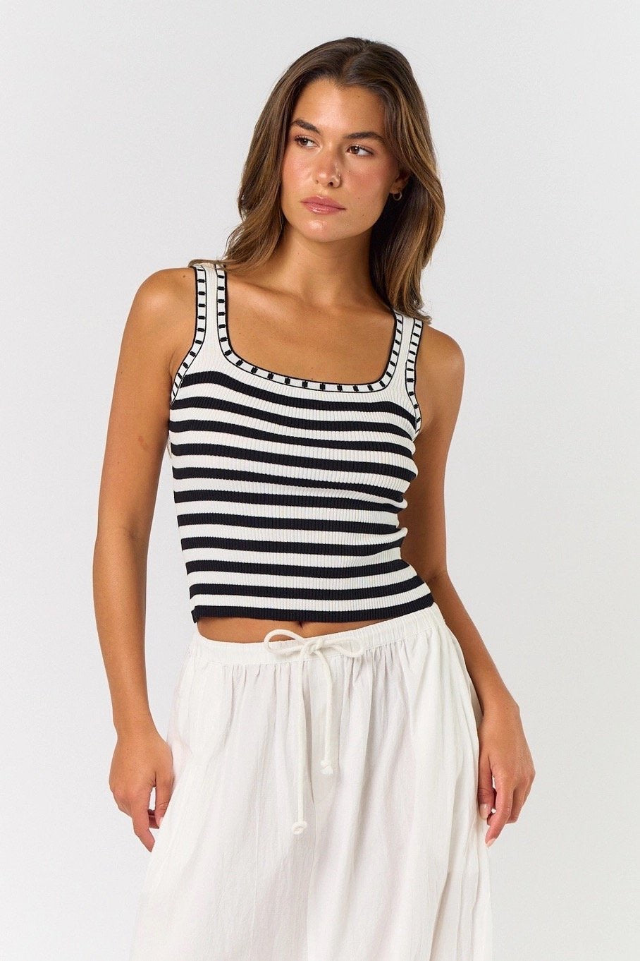 Stella Striped Ivory & Black Sweater Tank