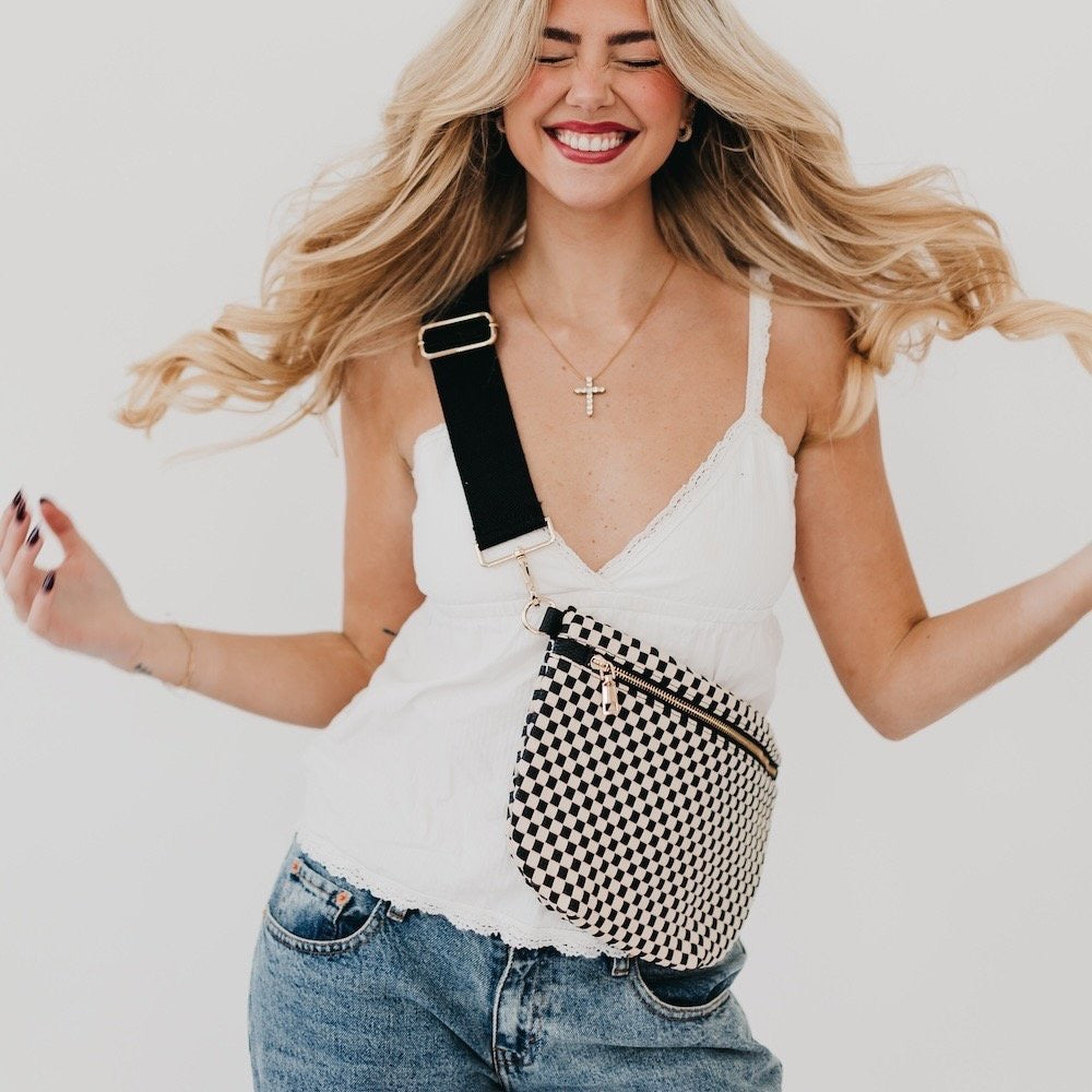 Checkered Black Westlyn Woven Bum Bag