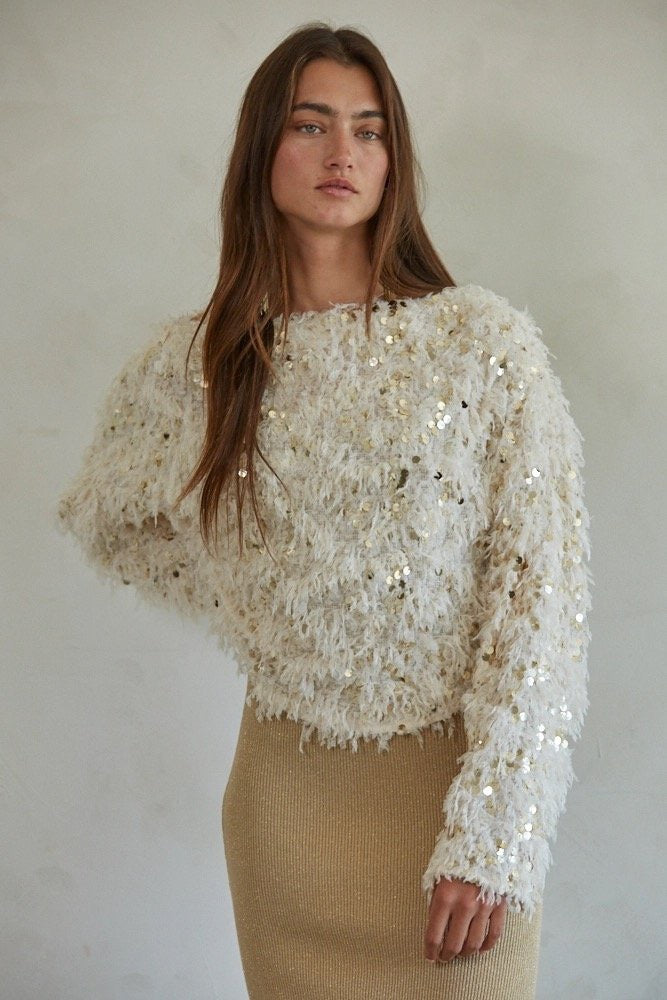 Luxe Sequin Embellished Fringe Sweater