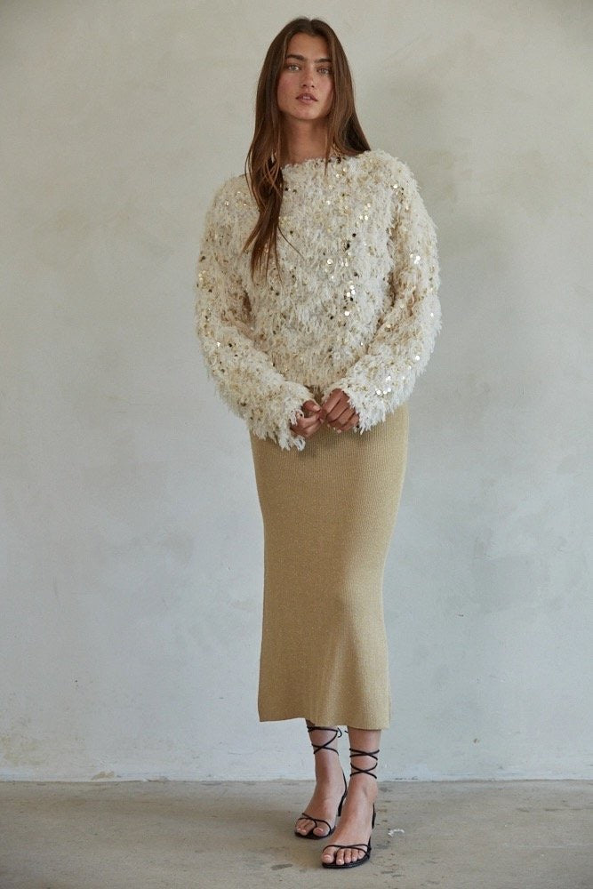 Luxe Sequin Embellished Fringe Sweater