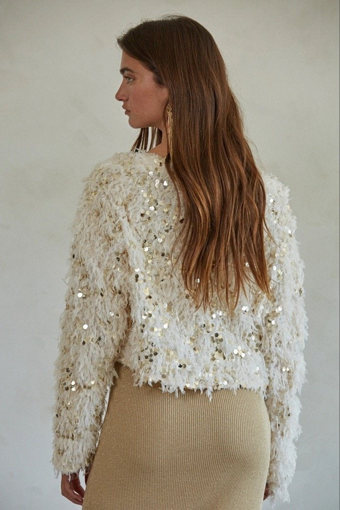 Luxe Sequin Embellished Fringe Sweater