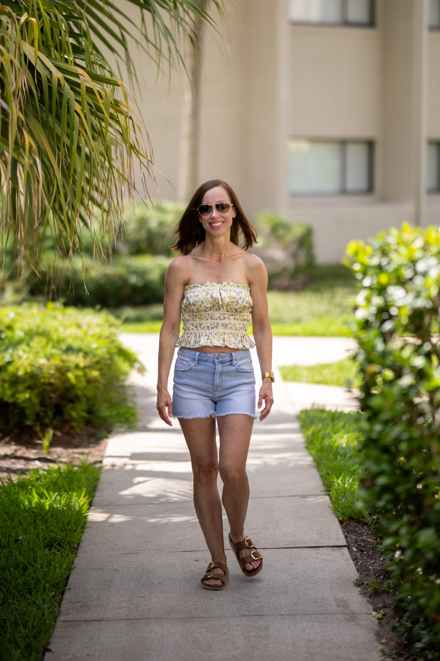 Everland Lemon Botanical Smocked Strapless Top