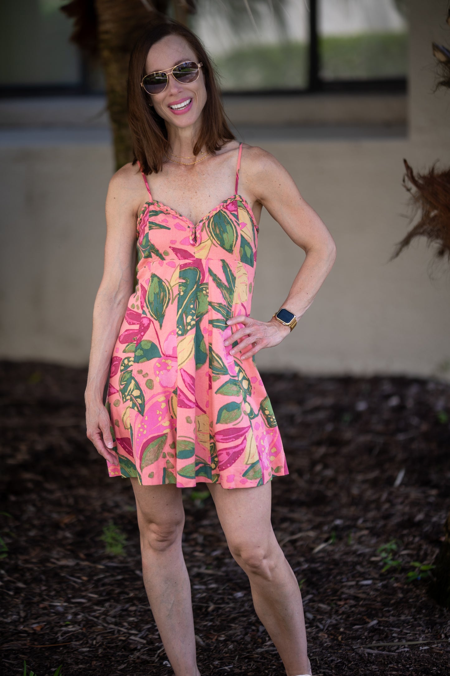 Paradise Pink Rio Linen Braided Mini Dress
