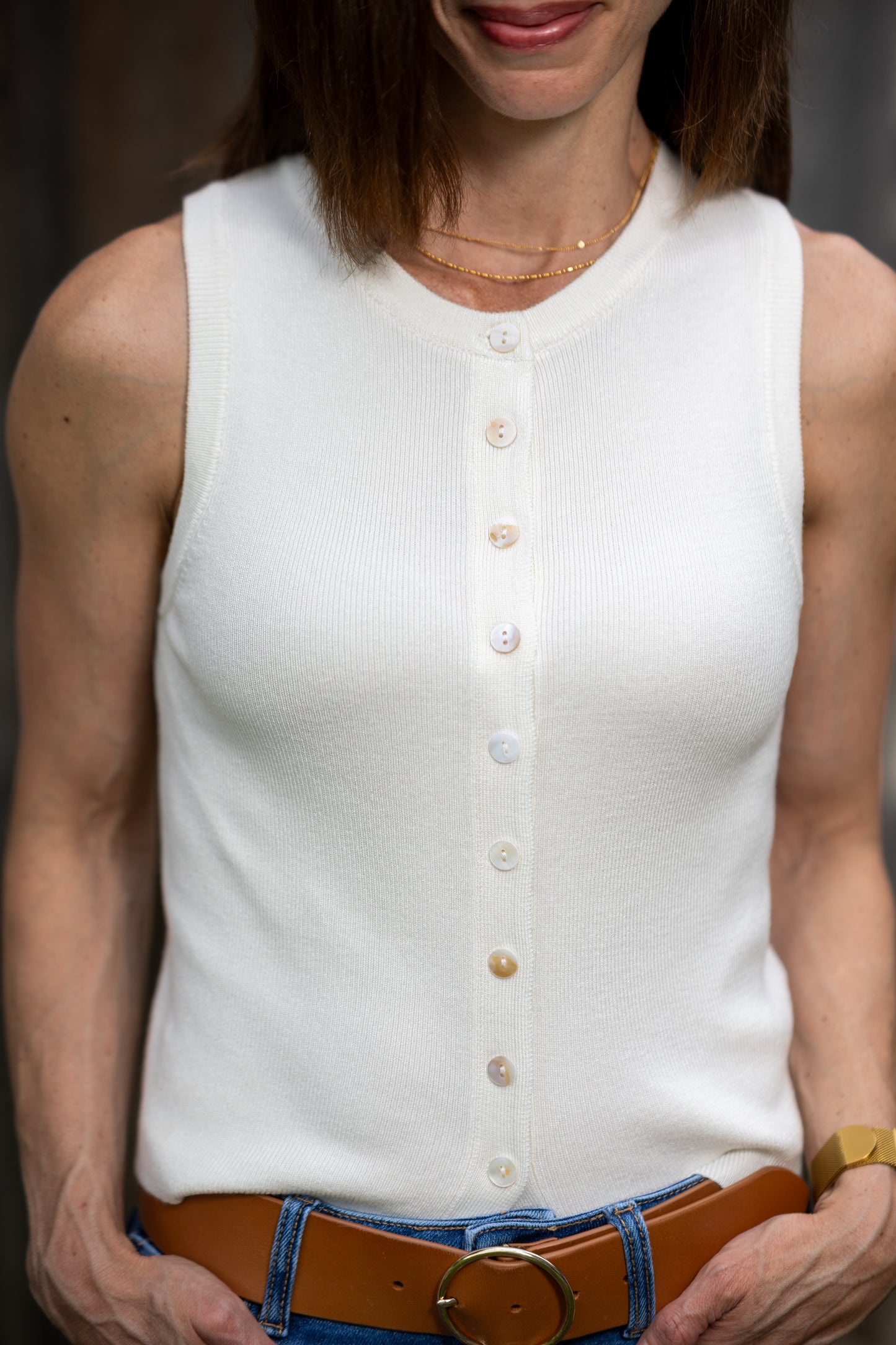 Ivory Buttoned Knit Vest Top