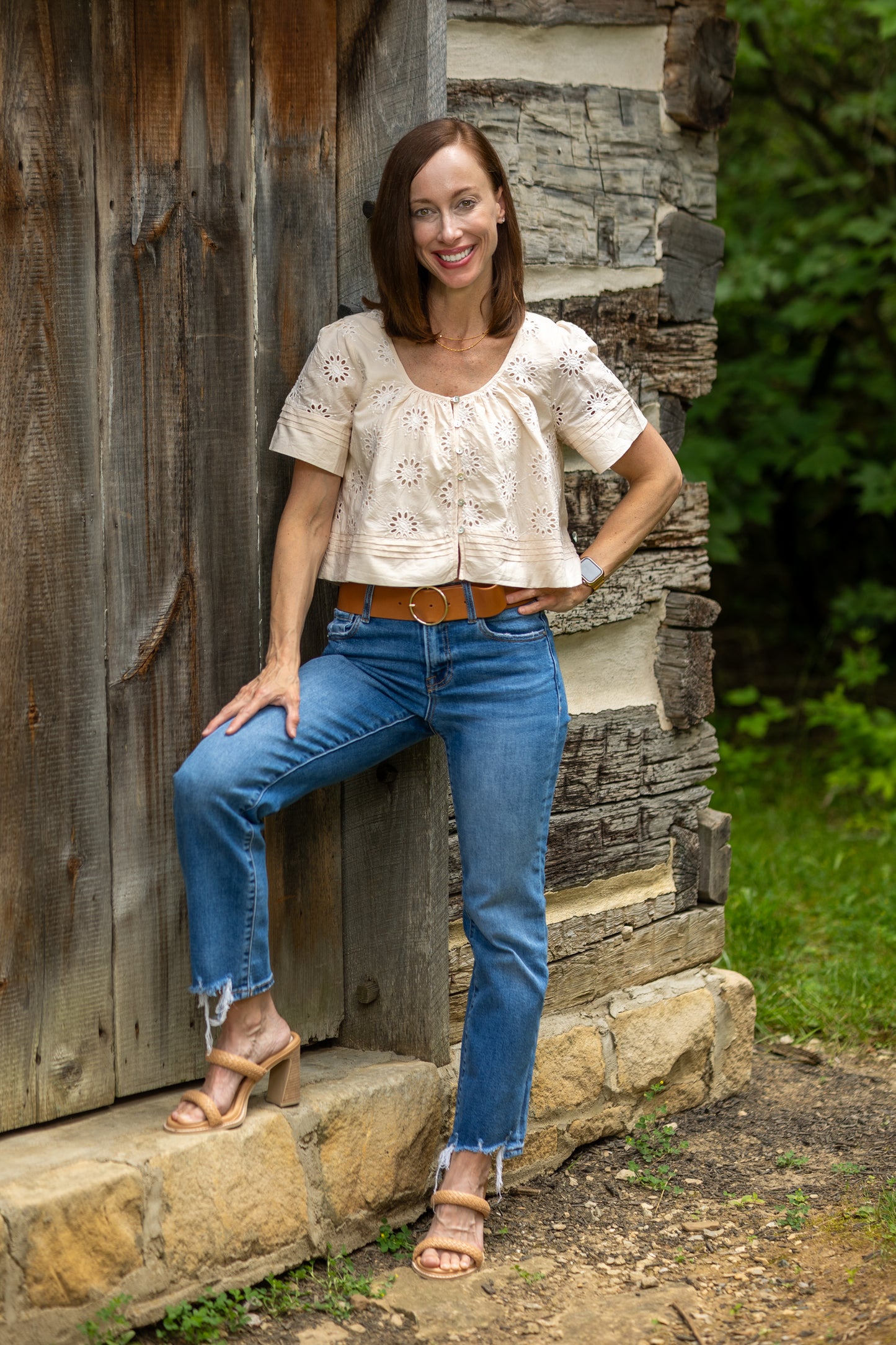 Calia Floral Eyelet Top