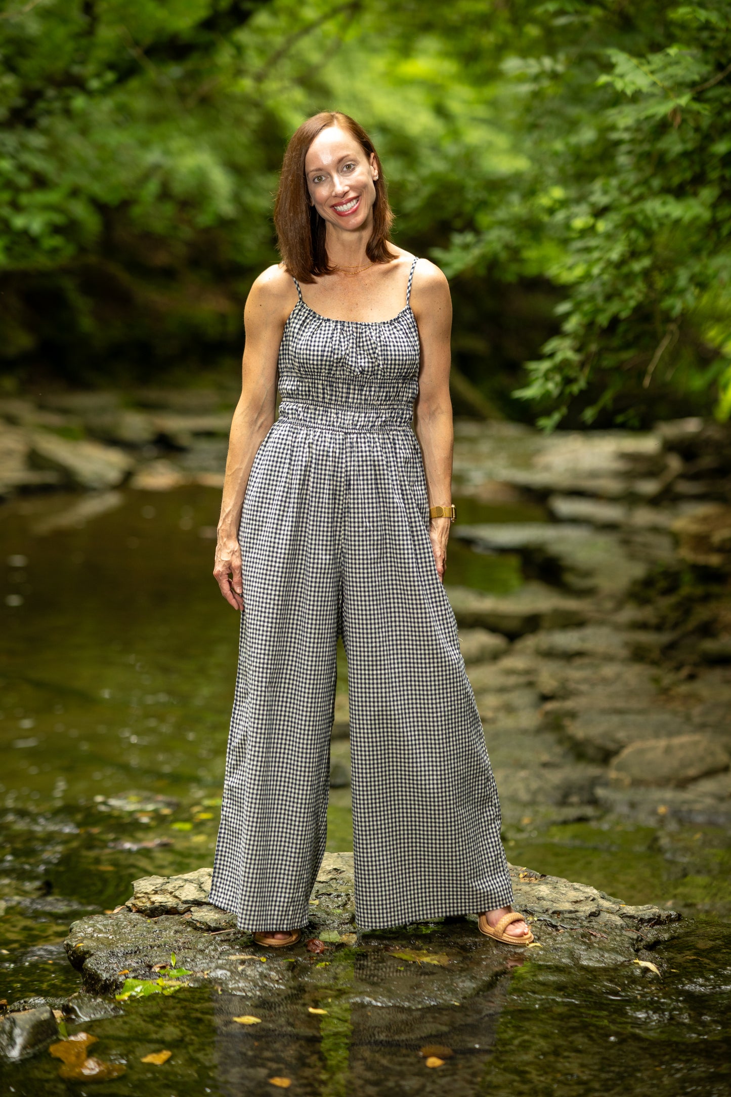 Navy Gingham Jumpsuit