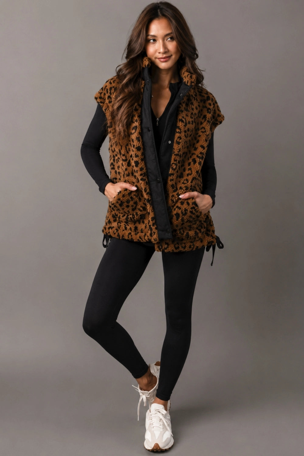 Brown & Black Leopard Sherpa Fleece Vest