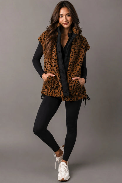 Brown & Black Leopard Sherpa Fleece Vest