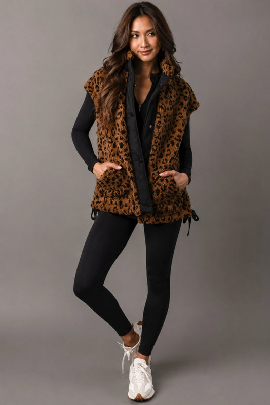 Brown & Black Leopard Sherpa Fleece Vest