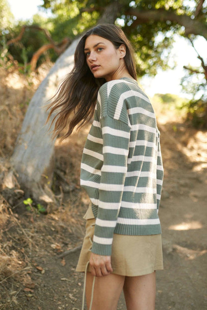 Olive Striped Knit Sweater