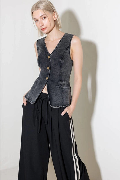Washed Black Denim Vest