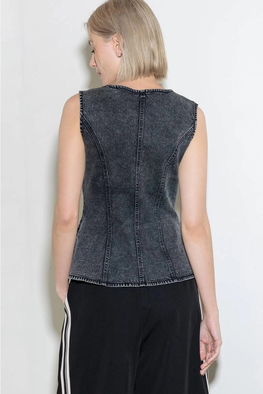 Washed Black Denim Vest