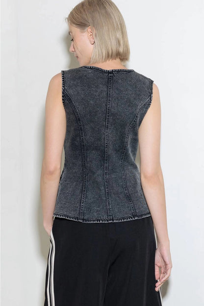Washed Black Denim Vest