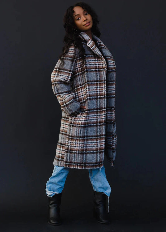 Sienna Plaid Long Coat