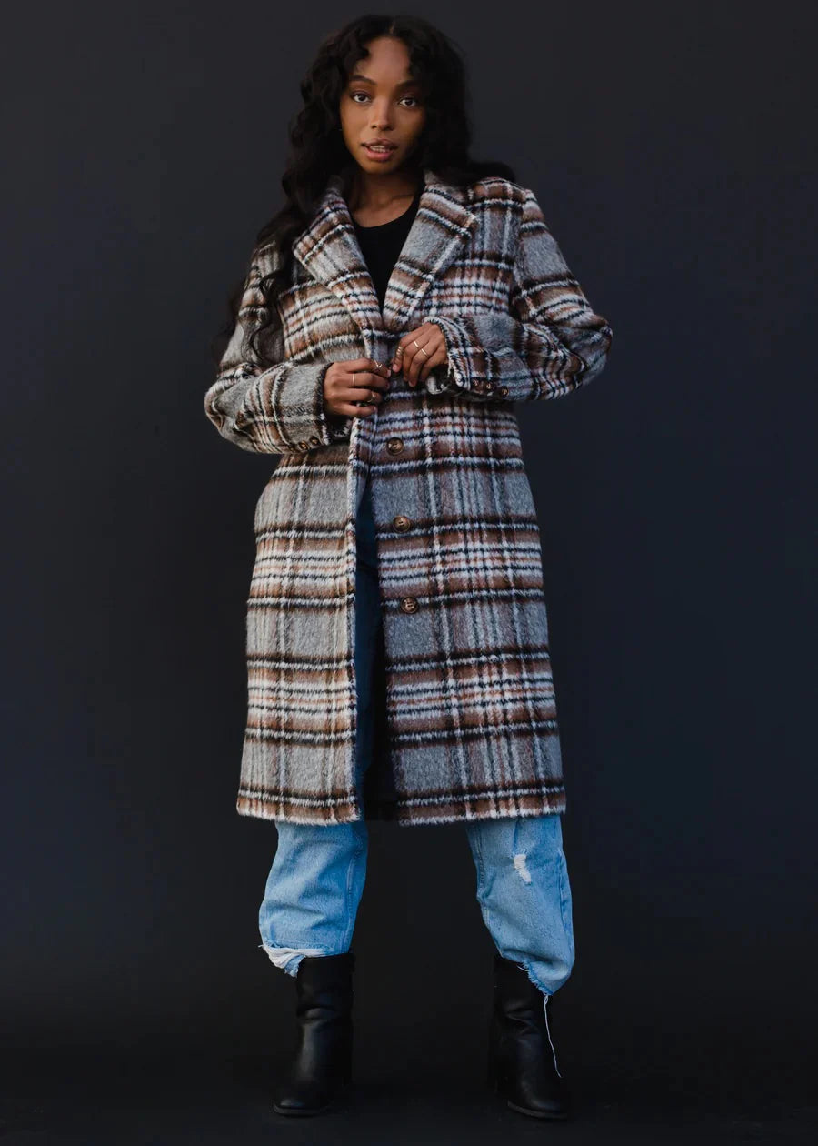 Sienna Plaid Long Coat