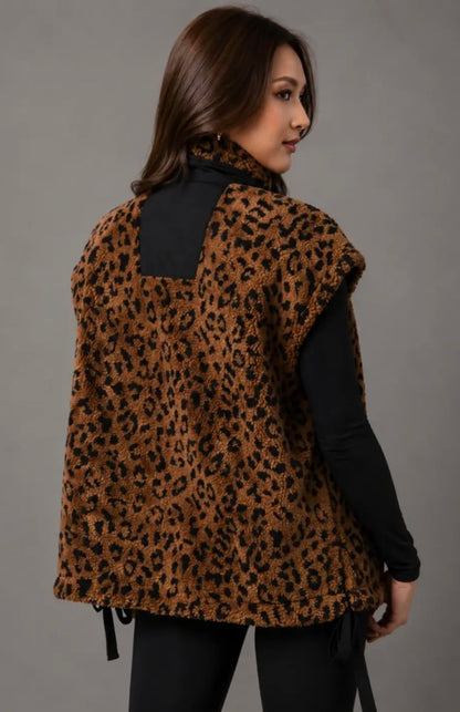 Brown & Black Leopard Sherpa Fleece Vest