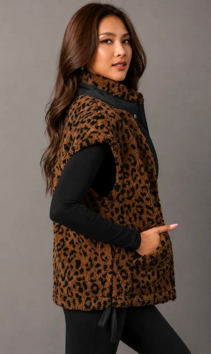 Brown & Black Leopard Sherpa Fleece Vest