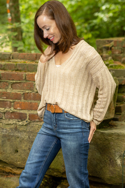 Devon Wide Rib Knit Sweater - Taupe