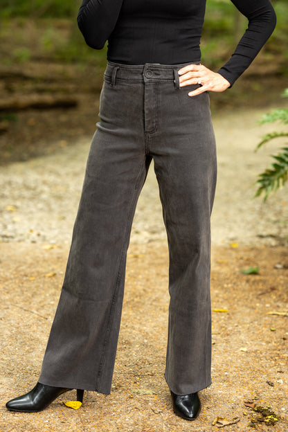 Washed Black High Rise Straight Wide Leg Jeans