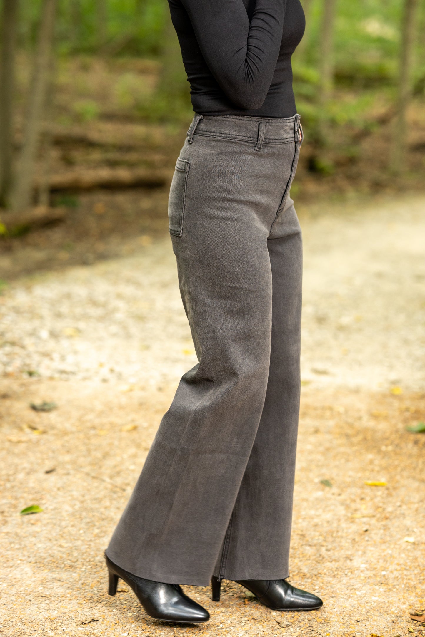 Washed Black High Rise Straight Wide Leg Jeans