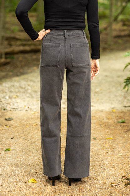 Washed Black High Rise Straight Wide Leg Jeans