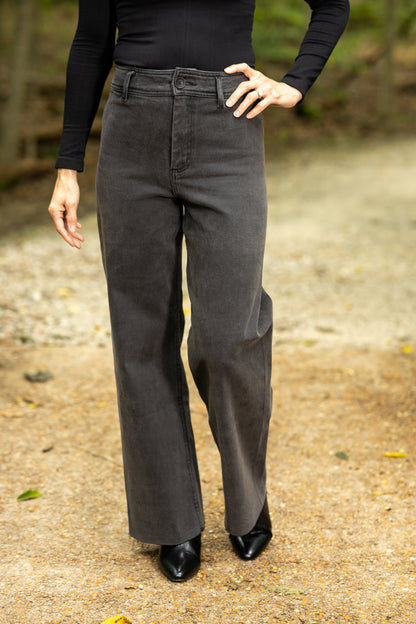 Washed Black High Rise Straight Wide Leg Jeans