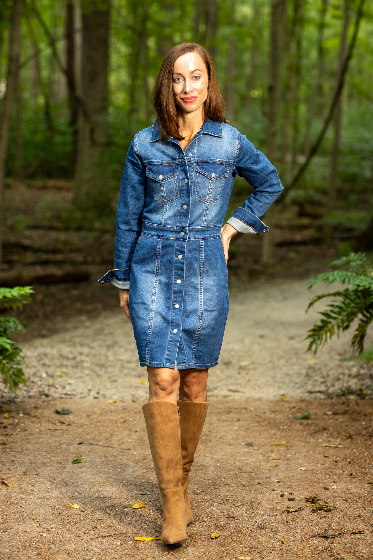 Dark Denim Long Sleeve Button-Down Dress